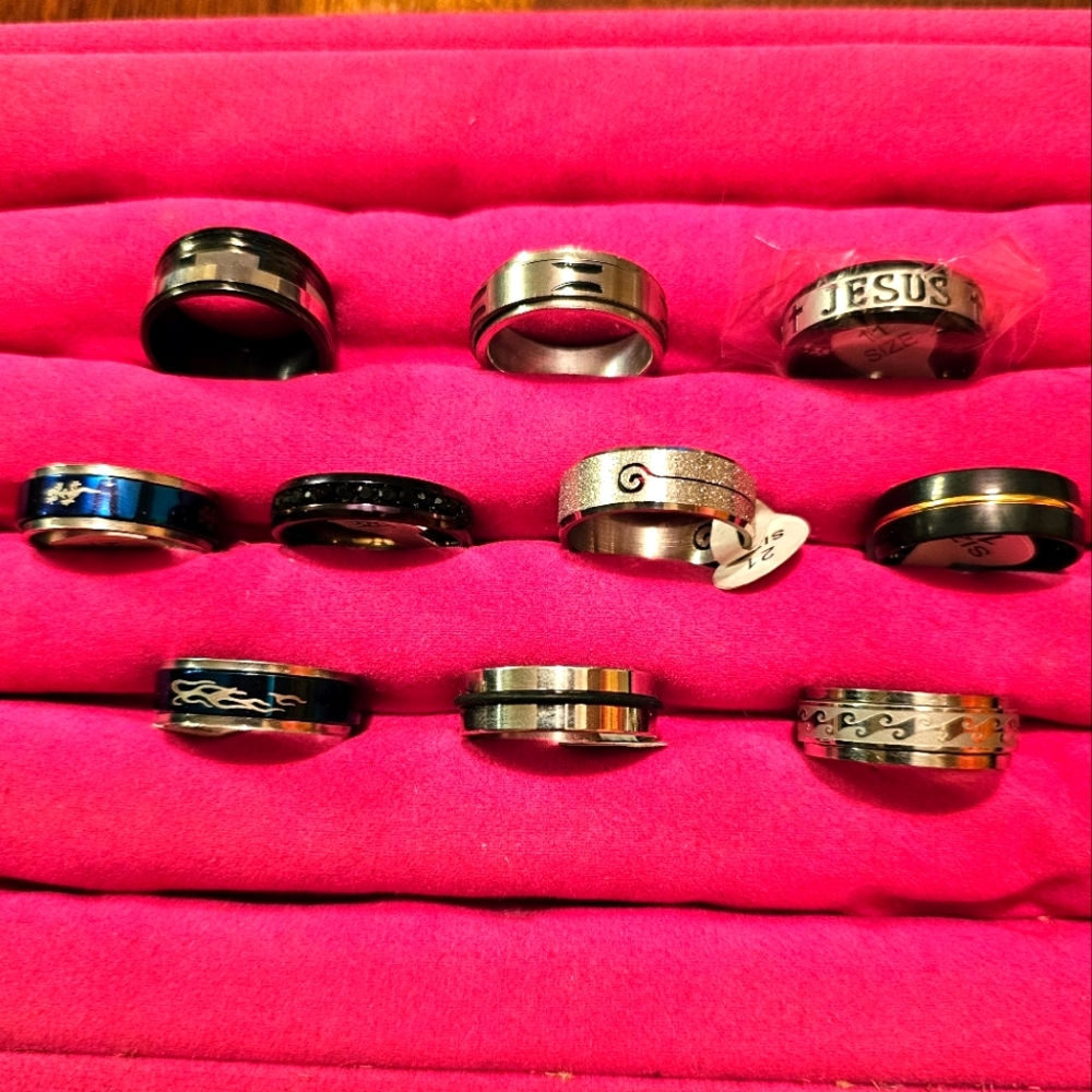 10 New Stainless Steel Bands/Spinners. Sz 11